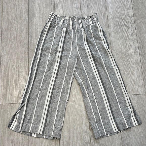 Cloth & Stone Linen Crop Wide Leg Pull On w/ Pockets Striped Pants size Medium - Picture 1 of 10